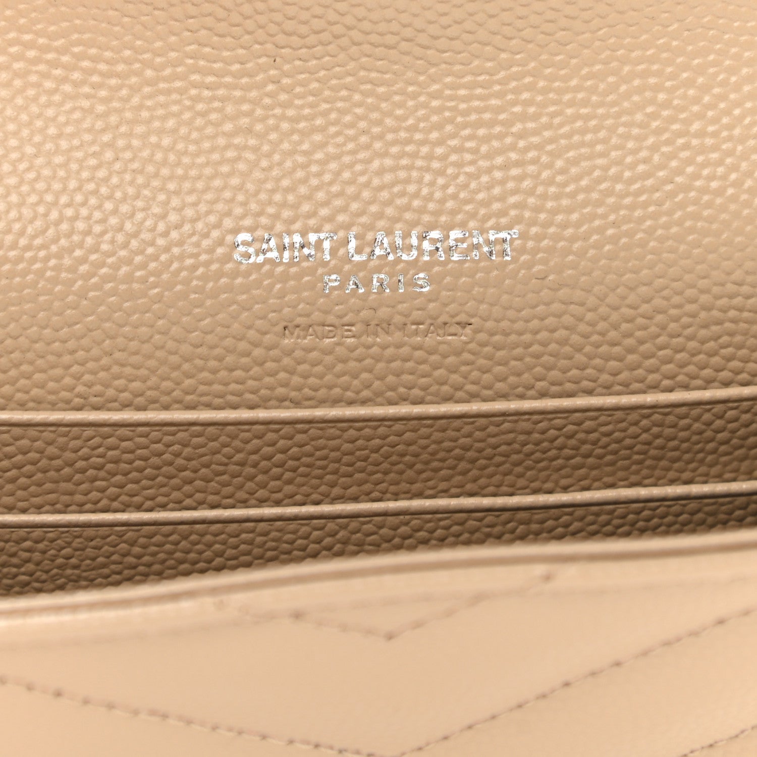 Saint Laurent Grain De Poudre Matelasse Chevron Small Monogram Envelope Wallet Dark Beige 6 of 8