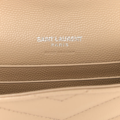 Saint Laurent Grain De Poudre Matelasse Chevron Small Monogram Envelope Wallet Dark Beige 6 of 8