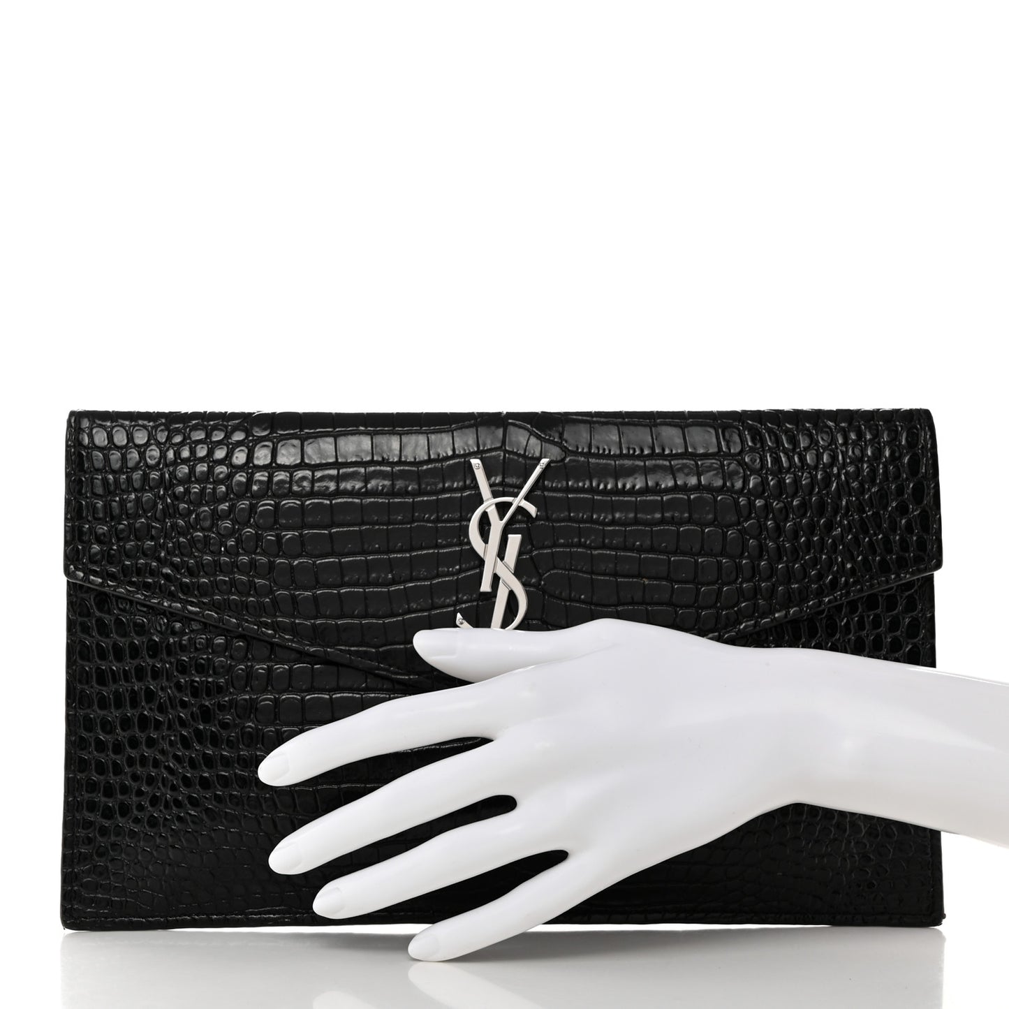 Calfskin Crocodile Embossed Uptown Monogram Pouch Black
