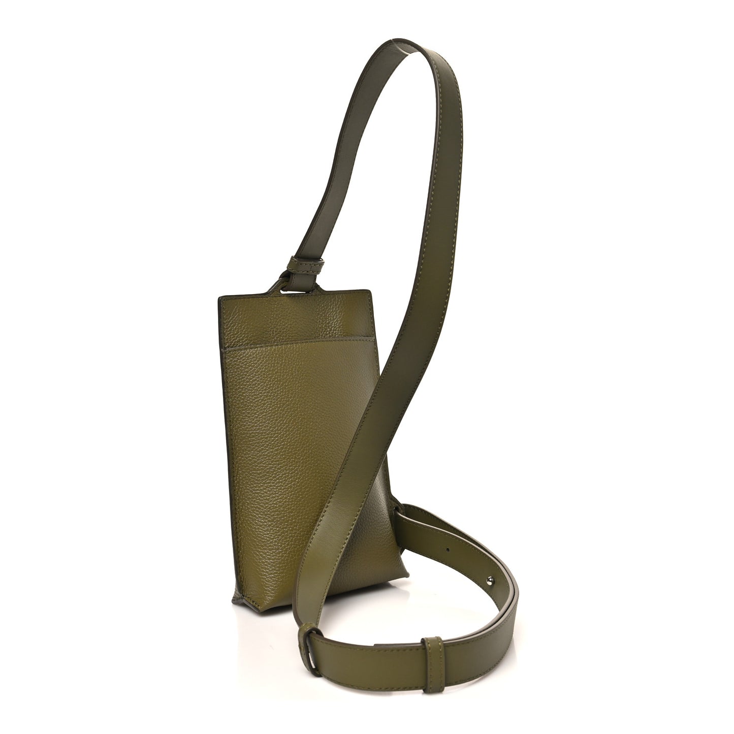 Soft Grained Calfskin Vertical T-Pocket Crossbody Bag Khaki Green