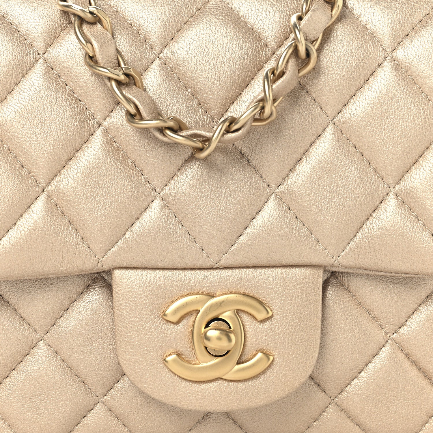 Chanel Metallic Lambskin Quilted Mini Square Flap Gold 8 of 10