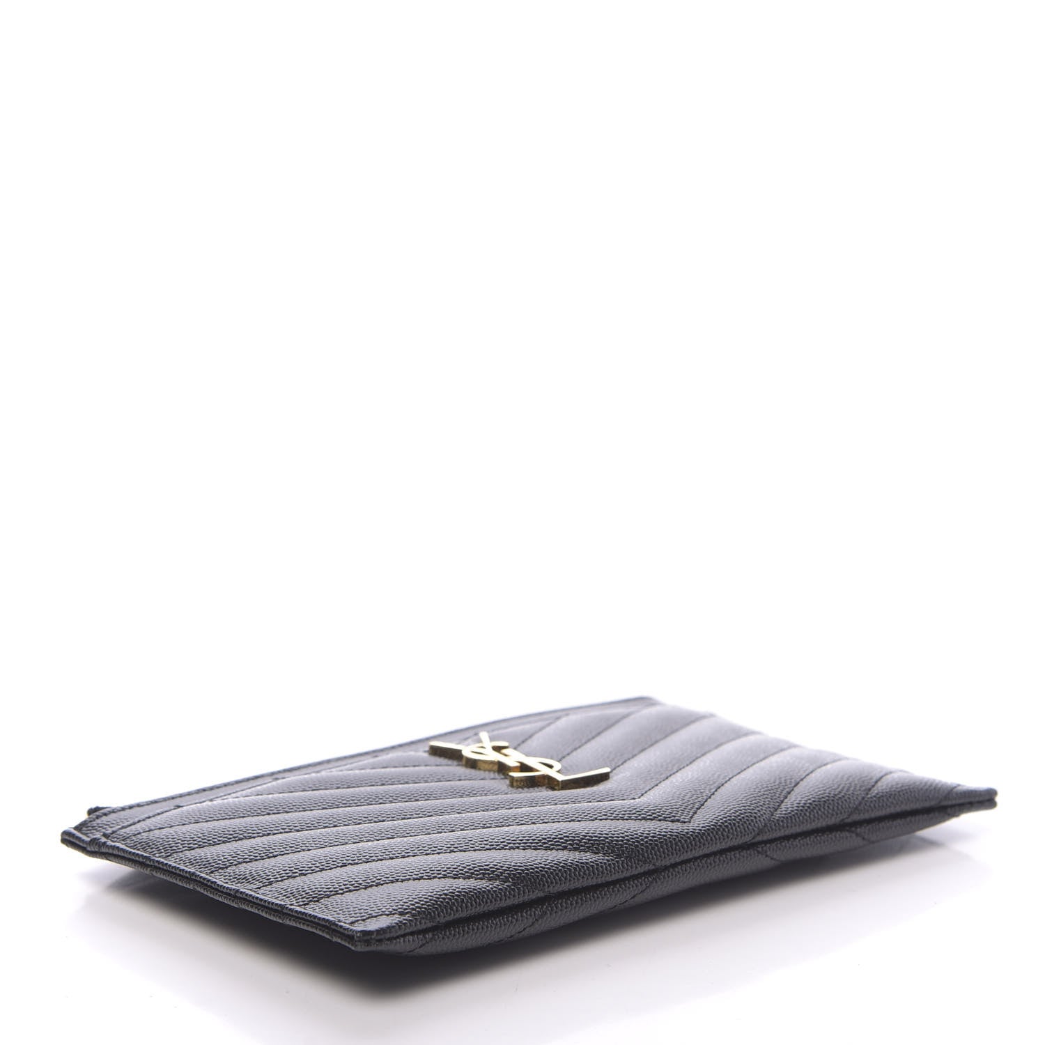 Saint Laurent Grain De Poudre Chevron Monogram Bill Pouch Black 4 of 7