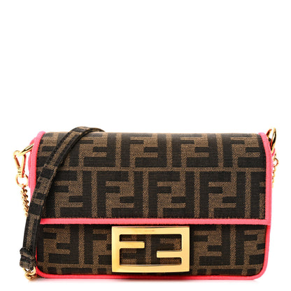 Fendi Fabric Jacquard FF 1974 Roma Armor Mini Baguette Tobacco Moro Fuxia Fluo 1 of 9