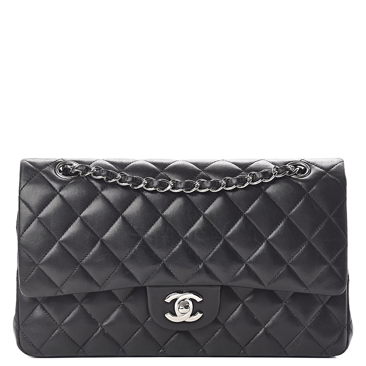 Lambskin Quilted Medium Double Flap Black