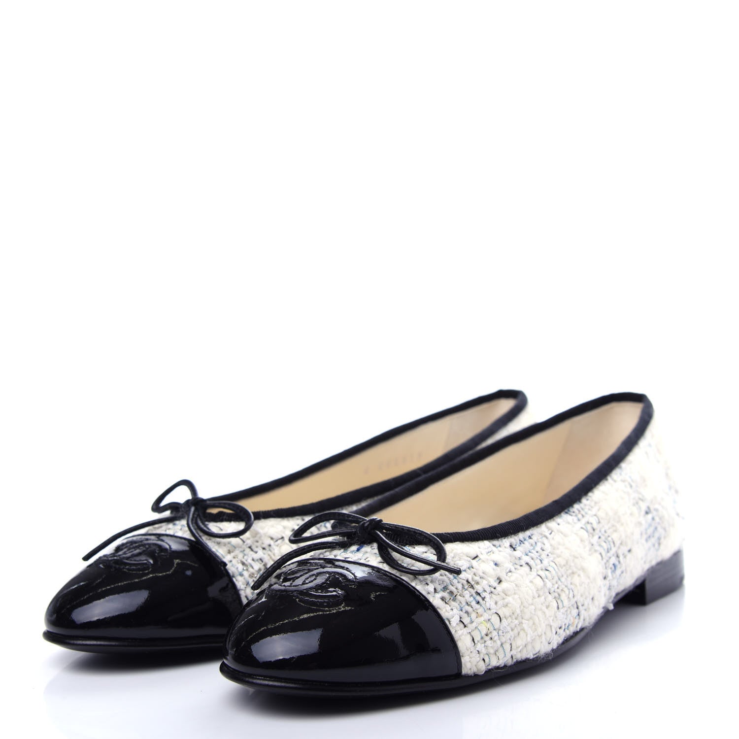 Chanel Tweed Cap Toe Ballerina Flats 40 White Black 3 of 11