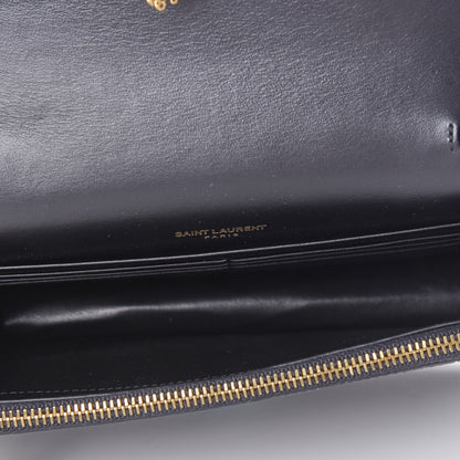 Saint Laurent Calfskin Crocodile Embossed Kate Monogram Tassel Chain Wallet Black 5 of 9