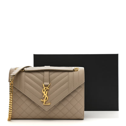 Saint Laurent Grain De Poudre Textured Mixed Matelasse Medium Triquilt Monogram Satchel Dark Beige 11 of 11