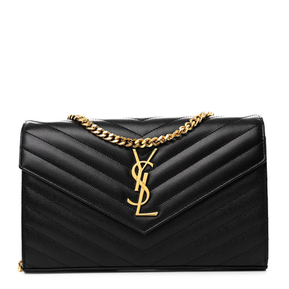 Saint Laurent Grain De Poudre Matelasse Chevron Monogram Chain Wallet Black 1 of 12