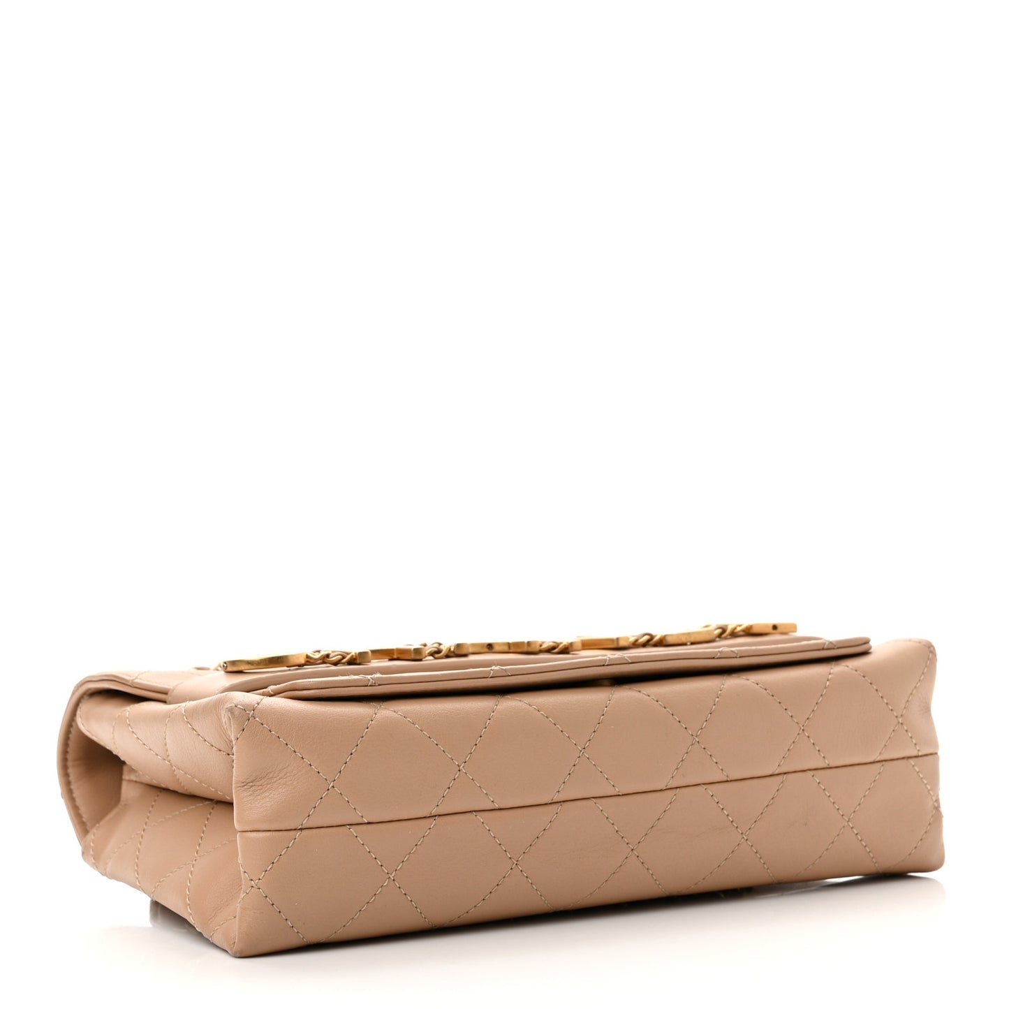 Calfskin Quilted Enchained Flap Beige