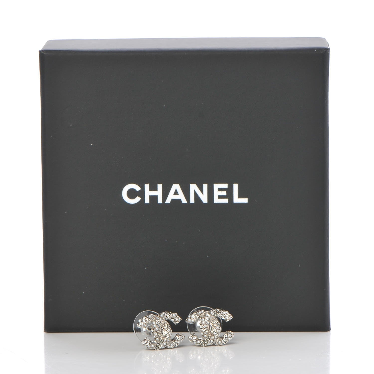 Chanel Pearl Crystal CC Twisted Earrings Grey 5 of 5