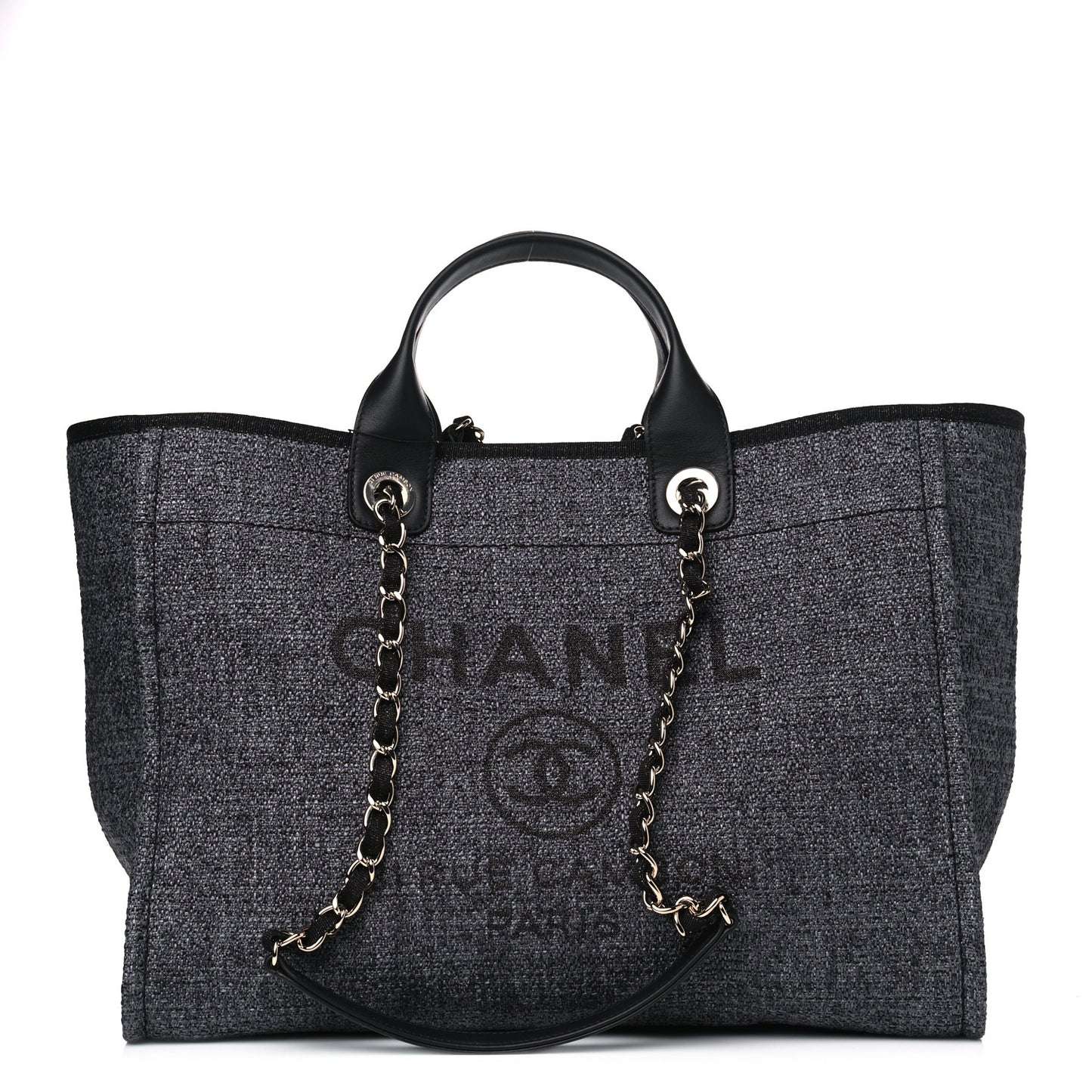 Woven Straw Raffia Large Deauville Tote Grey