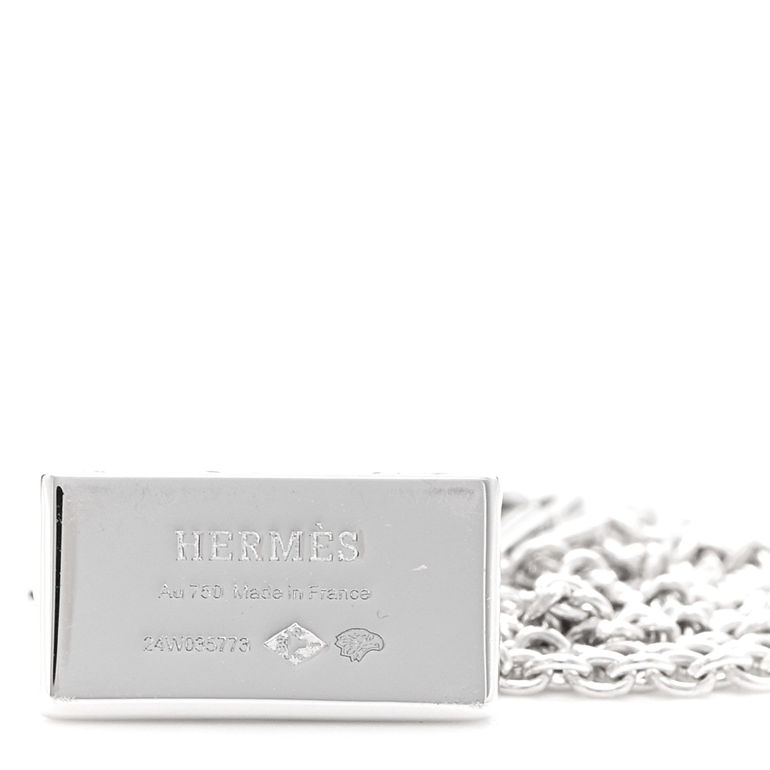 Hermes 18K White Gold Diamond Birkin Amulettes Pendant Necklace 5 of 6