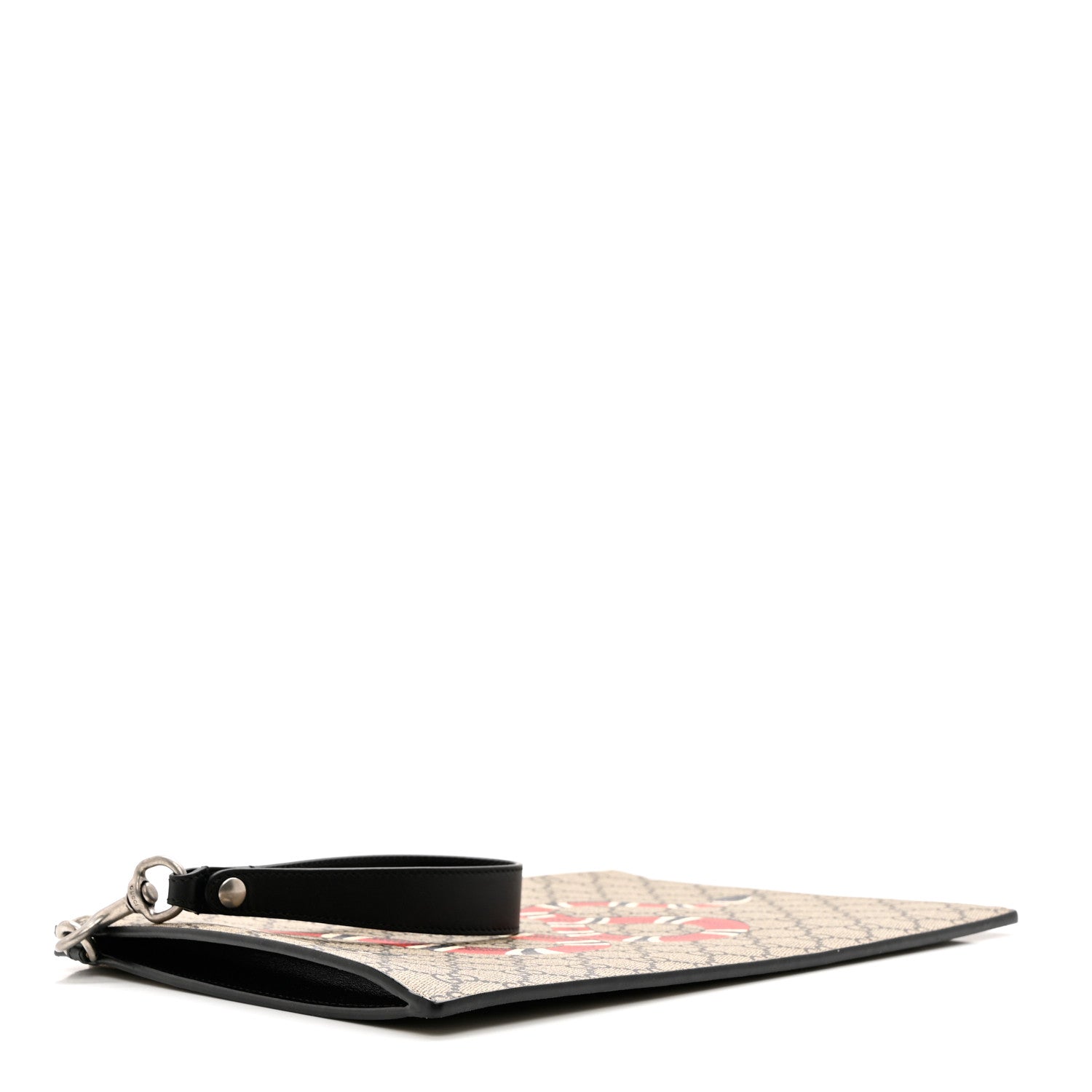 Gucci GG Supreme Monogram Kingsnake Zip Wristlet Pouch Beige Black 4 of 6