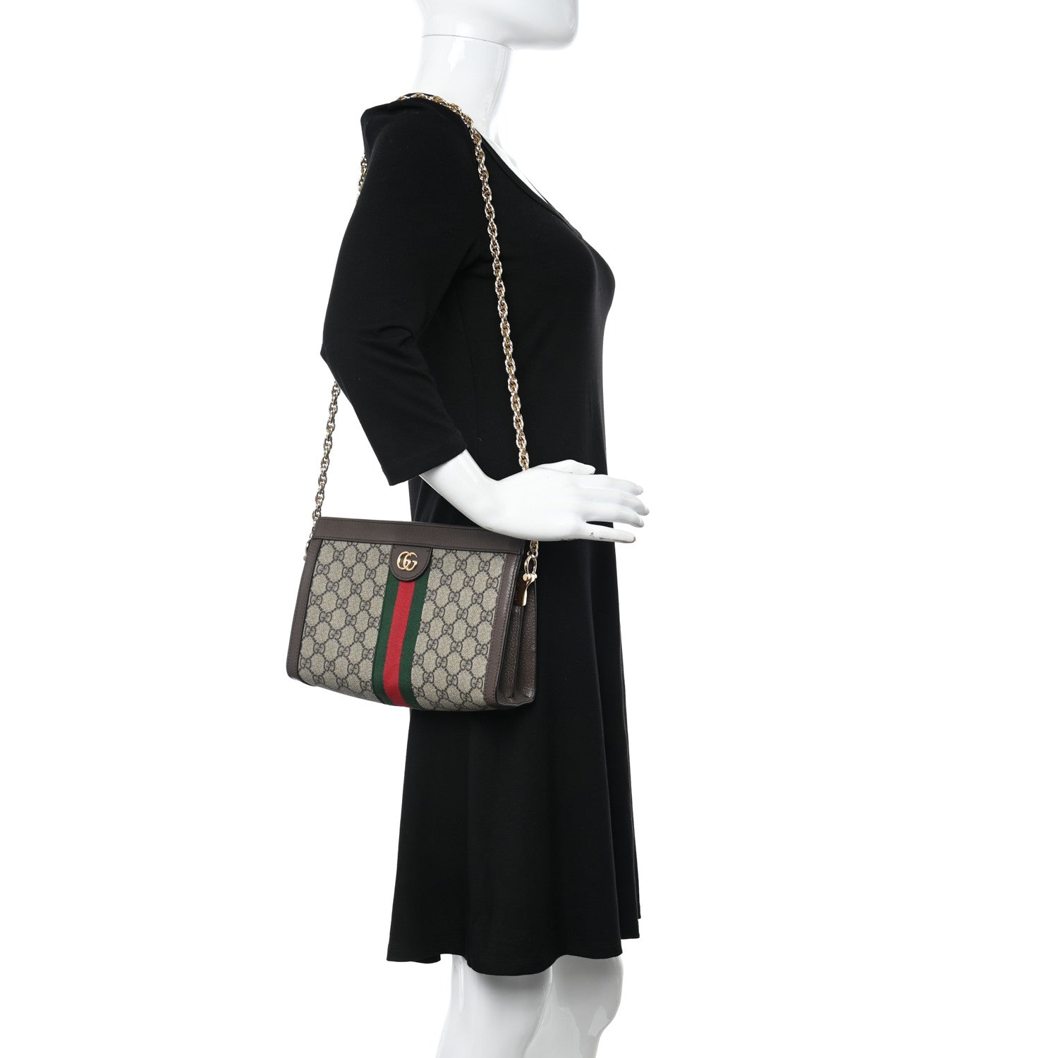 Gucci GG Supreme Monogram Web Small Ophidia Chain Shoulder Bag Brown 2 of 10