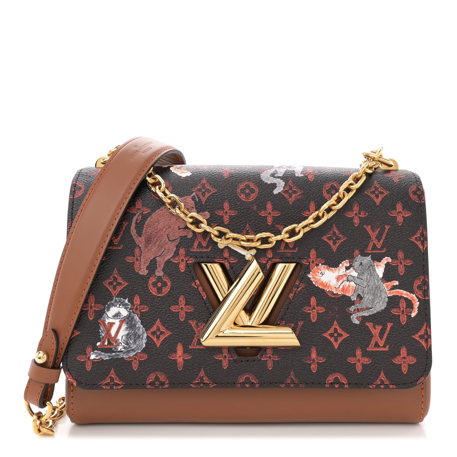 Louis Vuitton Calfskin Catogram Twist Shoulder Bag MM Marron 1 of 10