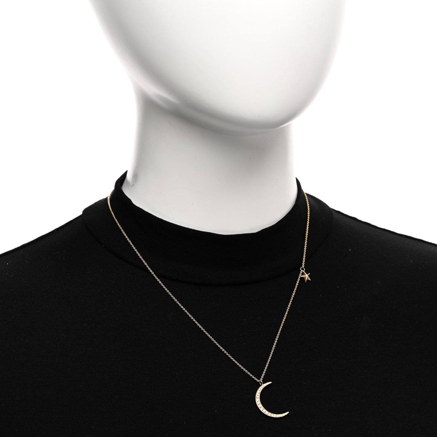 18K Yellow Gold Diamond Moon and Star Pendant Necklace