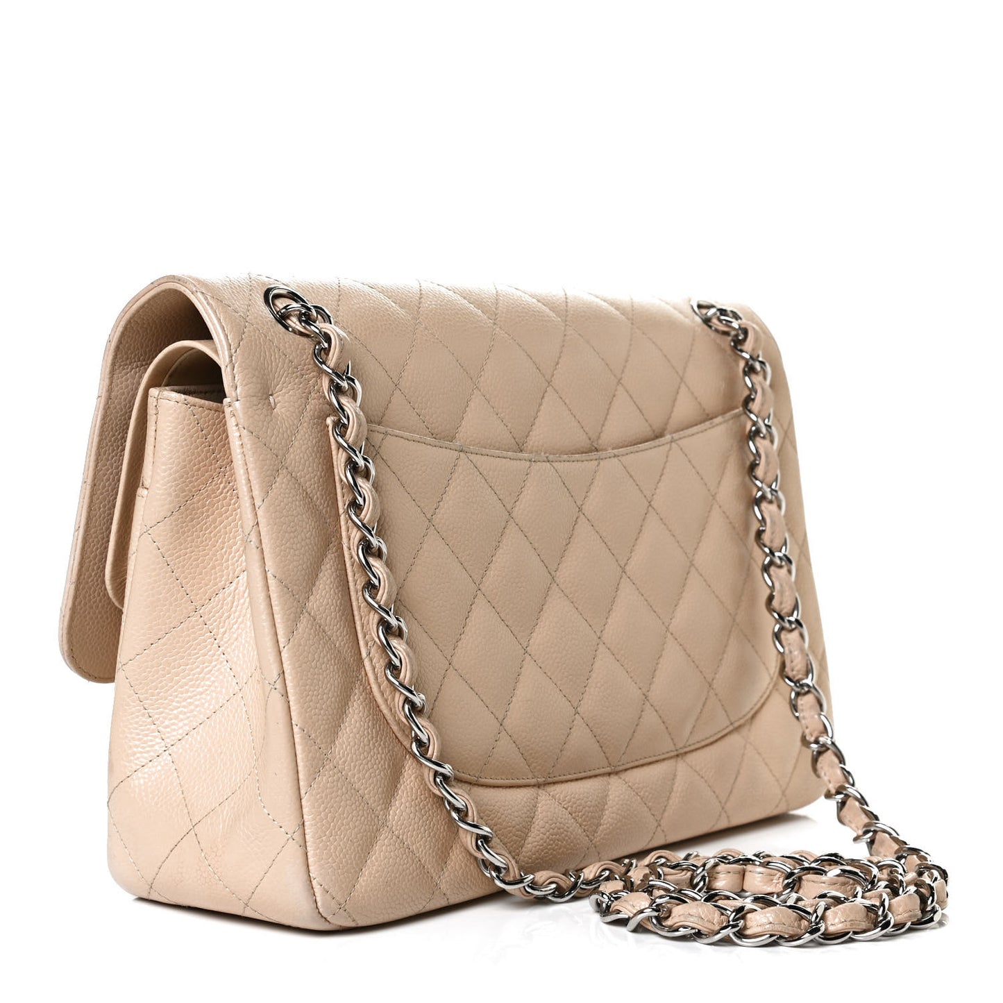 Caviar Quilted Jumbo Double Flap Beige Clair