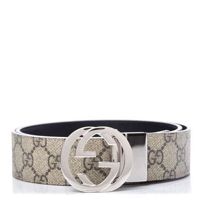 Gucci GG Supreme Monogram Selleria Interlocking G 37mm Belt 85 34 Beige Ebony Black 1 of 6