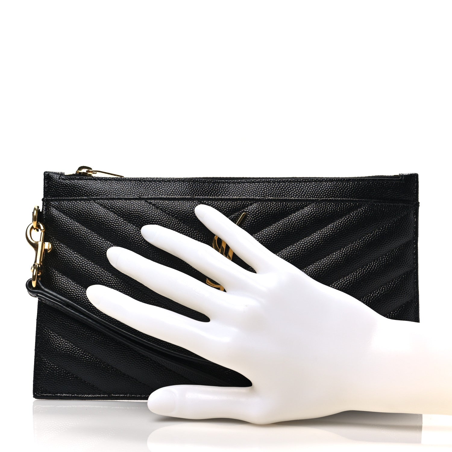 Saint Laurent Grain De Poudre Chevron Monogram Large Bill Pouch Black 2 of 7