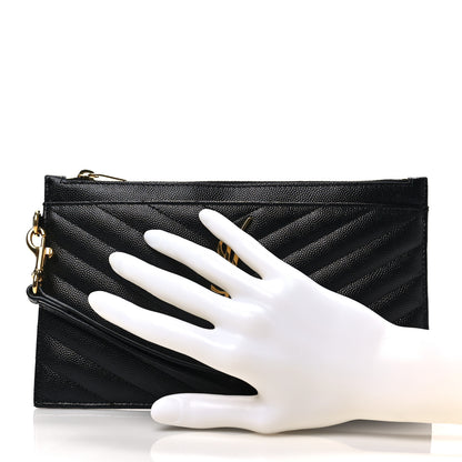 Saint Laurent Grain De Poudre Chevron Monogram Large Bill Pouch Black 2 of 7