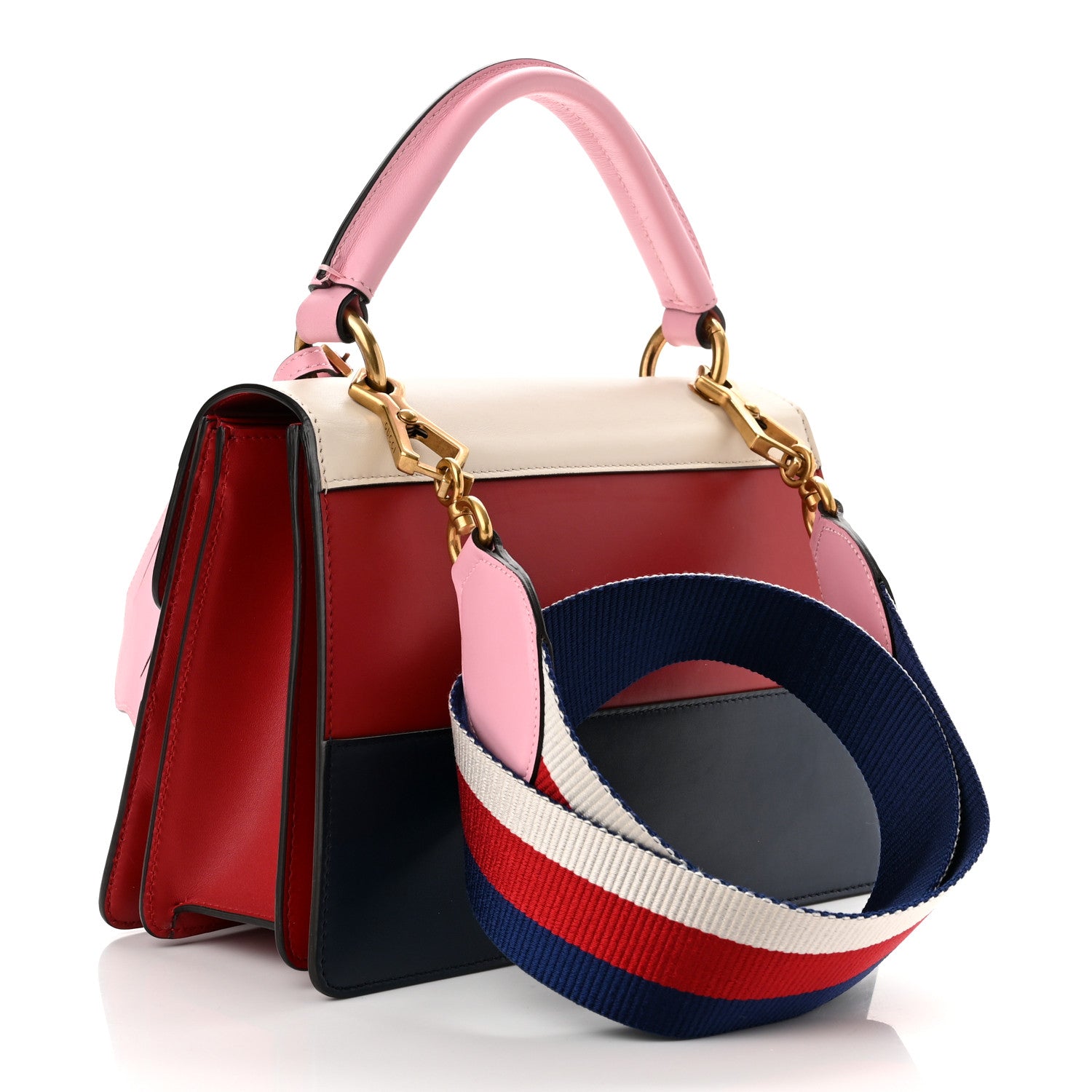 Gucci Calfskin Sylvie Web Small Queen Margaret Top Handle Bag Blue Agata Hibiscus Red Mystic White Sugar Pink 3 of 10