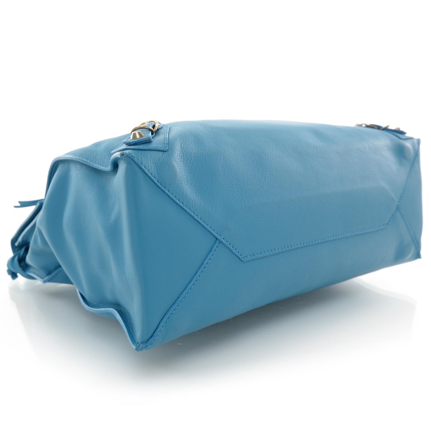 Balenciaga Calfskin Papier Shopper S Turquoise 4 of 7