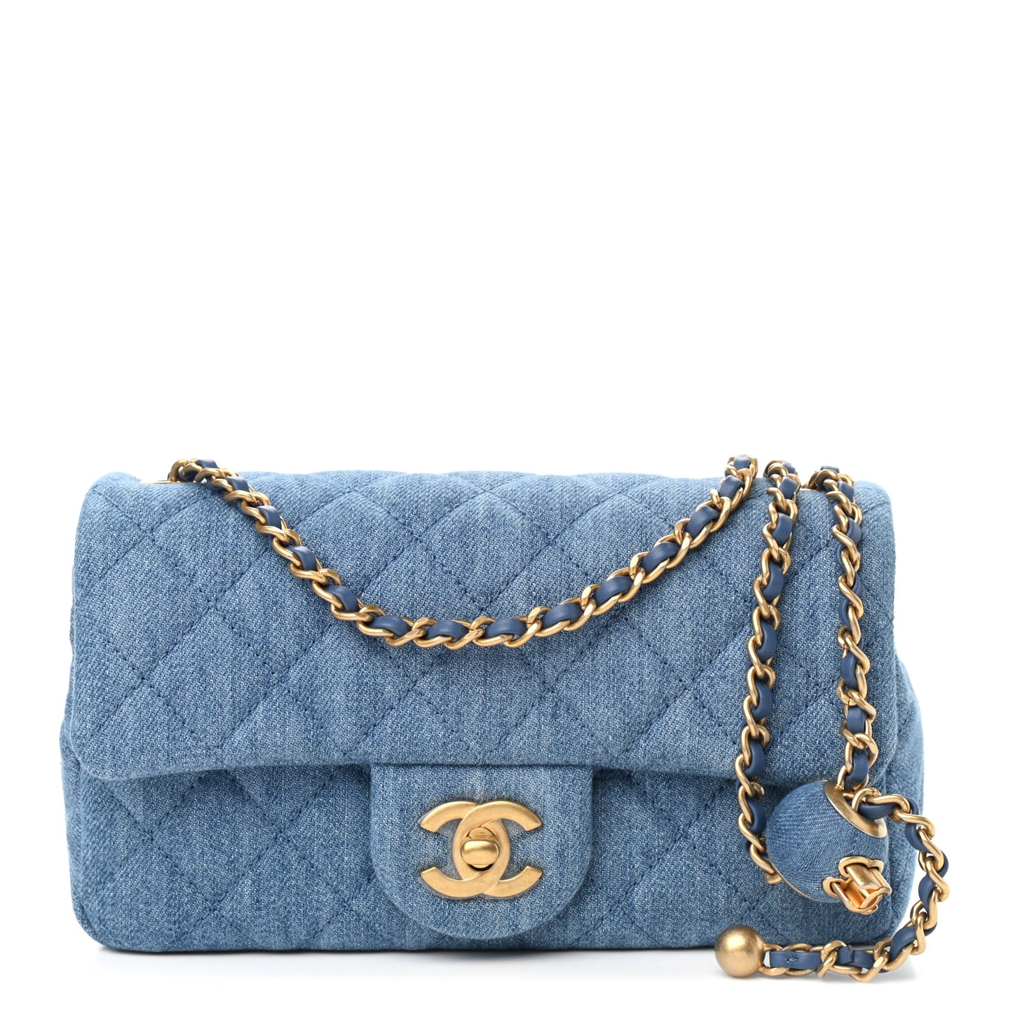 Denim Quilted Mini Pearl Crush Rectangular Flap Blue