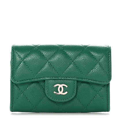 Chanel Caviar Quilted Flap Card Holder Wallet Green 1 of 8