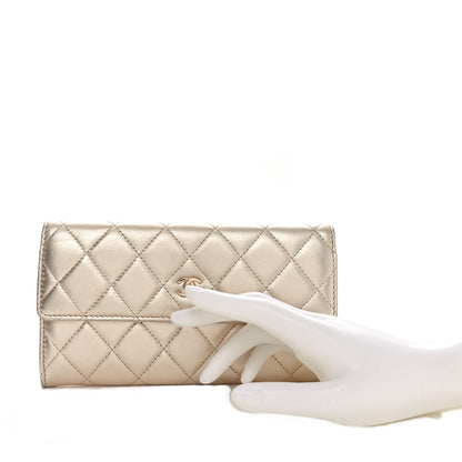 Chanel Metallic Lambskin Quilted Large Gusset Flap Wallet Gold 2 of 11