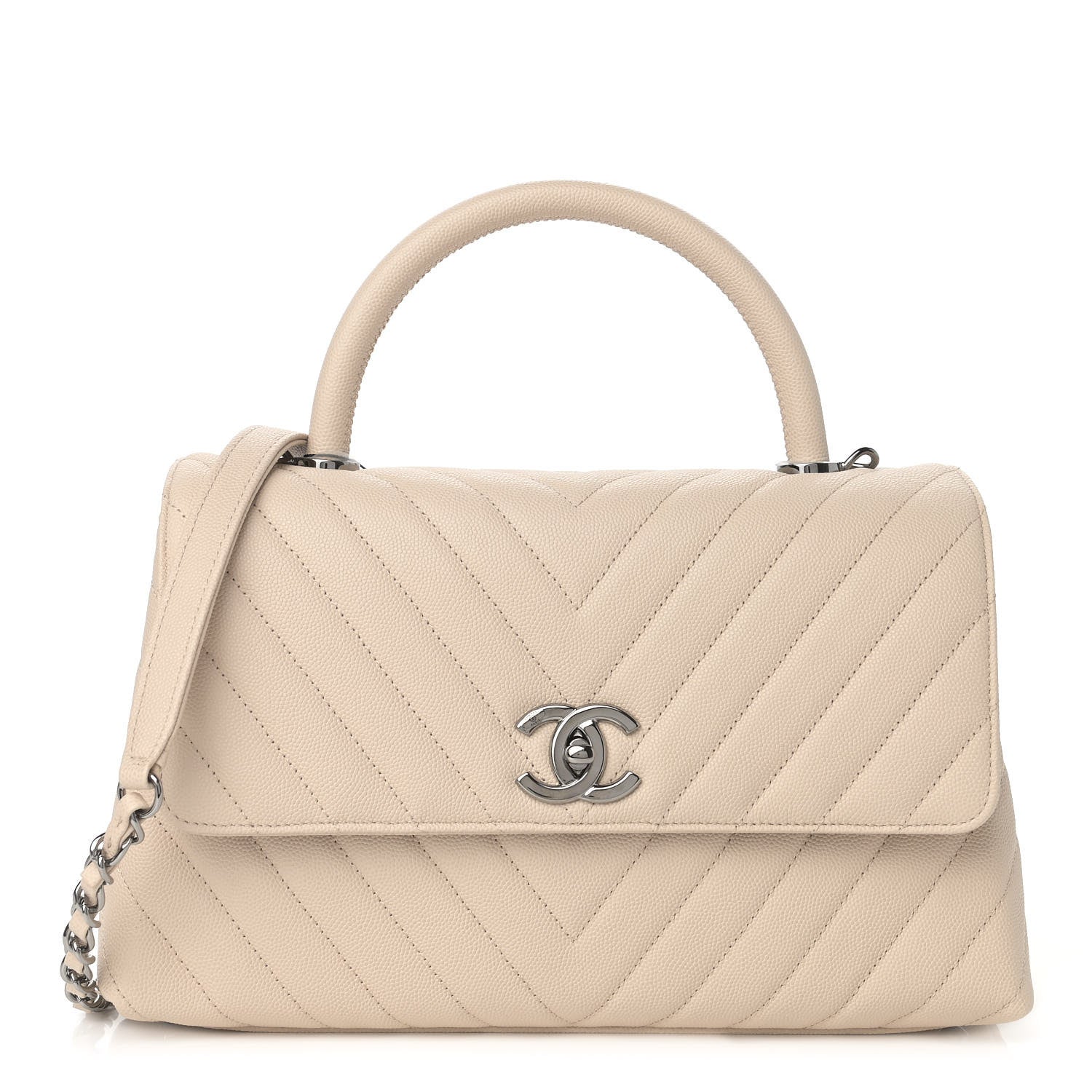 Chanel Caviar Chevron Quilted Small Coco Handle Flap Light Beige 1 of 9