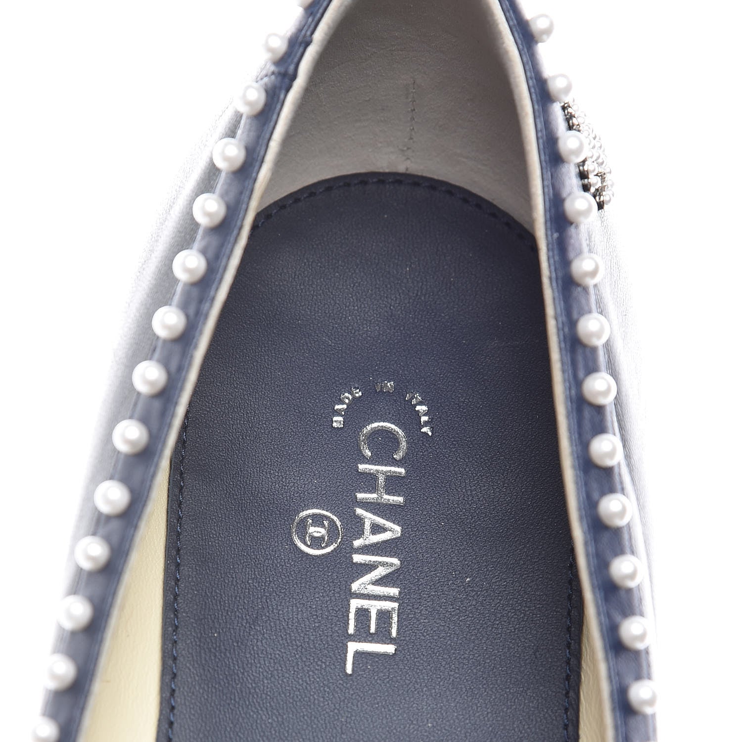 Chanel Lambskin Pearl Cap Toe CC Ballerina Flats 40 Black Navy 10 of 12