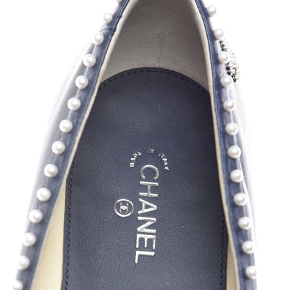 Chanel Lambskin Pearl Cap Toe CC Ballerina Flats 40 Black Navy 10 of 12
