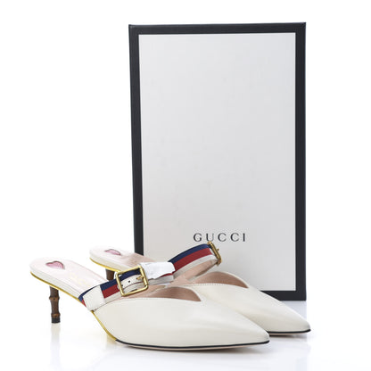 Gucci Malaga Kid Sylvie Web Bamboo Low Heel Mules 40.5 White 9 of 9