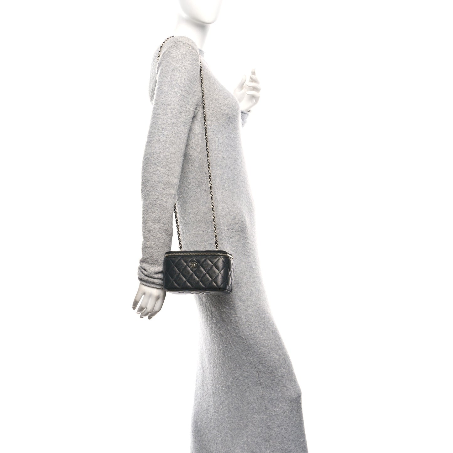 Caviar Quilted Small Vanity Case With Chain Black