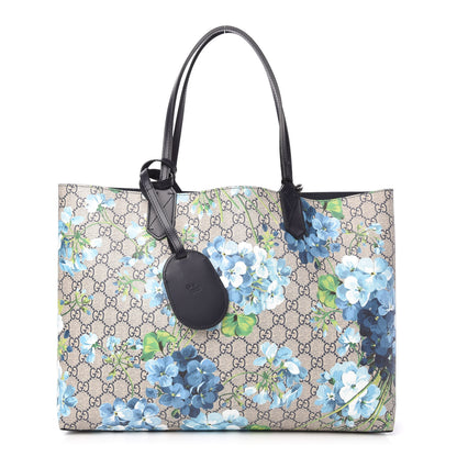 Gucci GG Supreme Monogram Blooms Medium Reversible Tote Beige Blue Navy 1 of 11