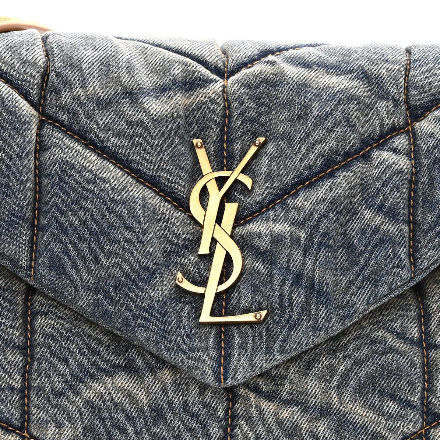 Denim Quilted Small Loulou Puffer Monogram Chain Satchel Blue Cinnamon