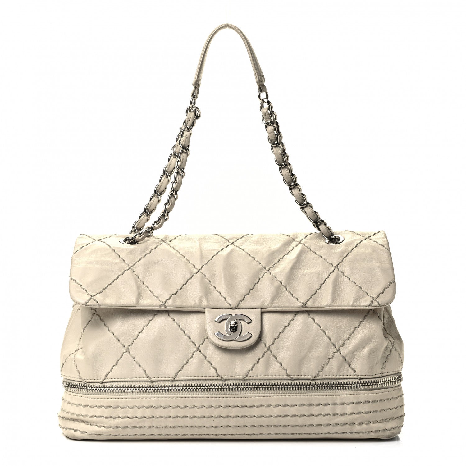 Chanel Calfskin Stitched Large Expandable Flap Bag White 1 of 4
