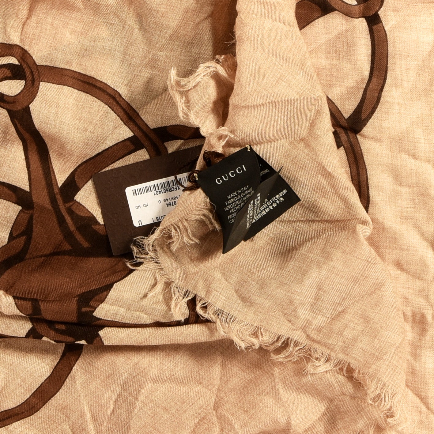 Modal Wool Hildash Square Shawl Beige Dark Brown