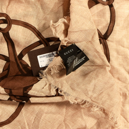 Gucci Modal Wool Hildash Square Shawl Beige Dark Brown 2 of 4
