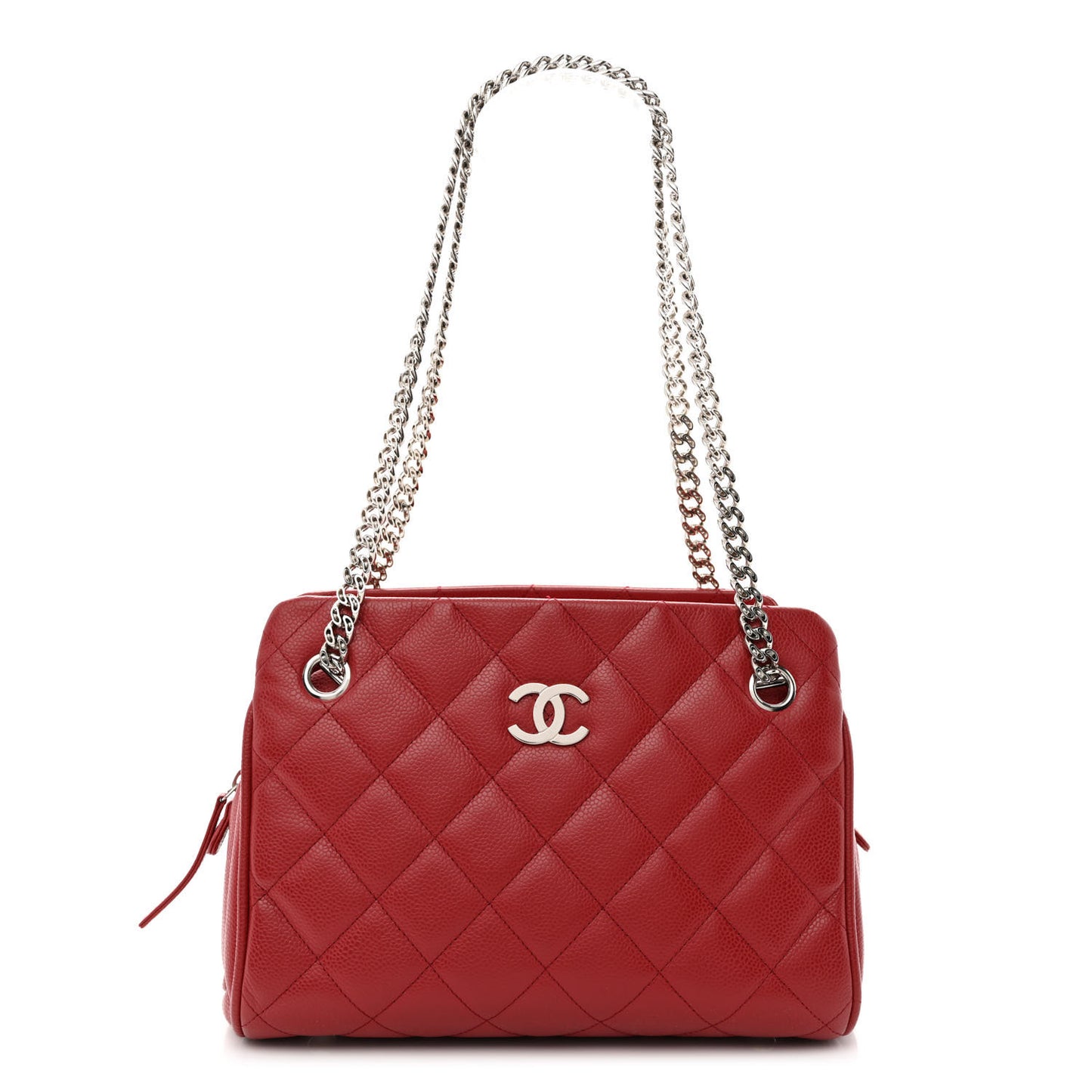 Caviar Quilted Bijoux Chain Shopping Tote Red