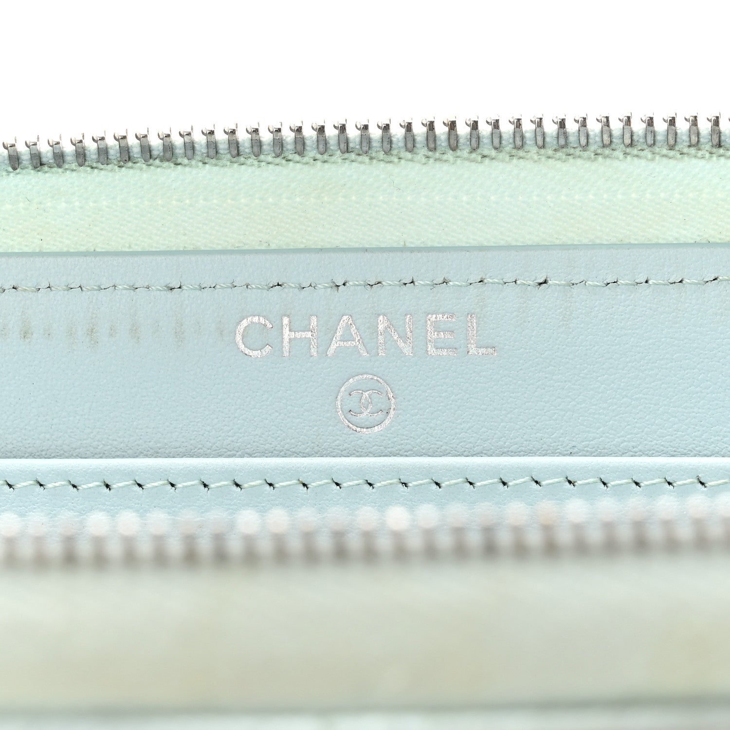 Chanel Caviar Quilted Large Gusset Zip Around Wallet Light Blue 6 of 9