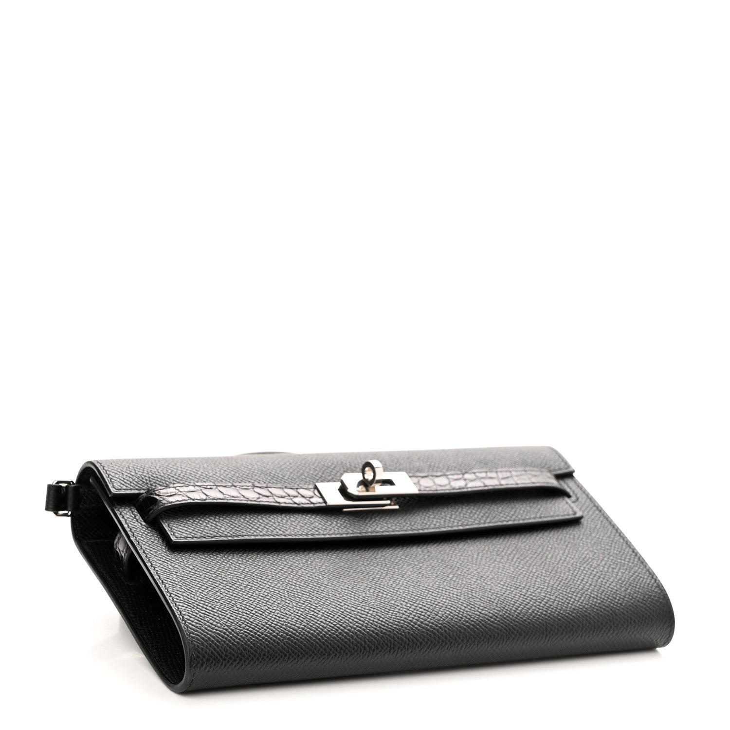 Hermes Epsom Matte Alligator Touch Kelly Wallet To Go Black 4 of 10