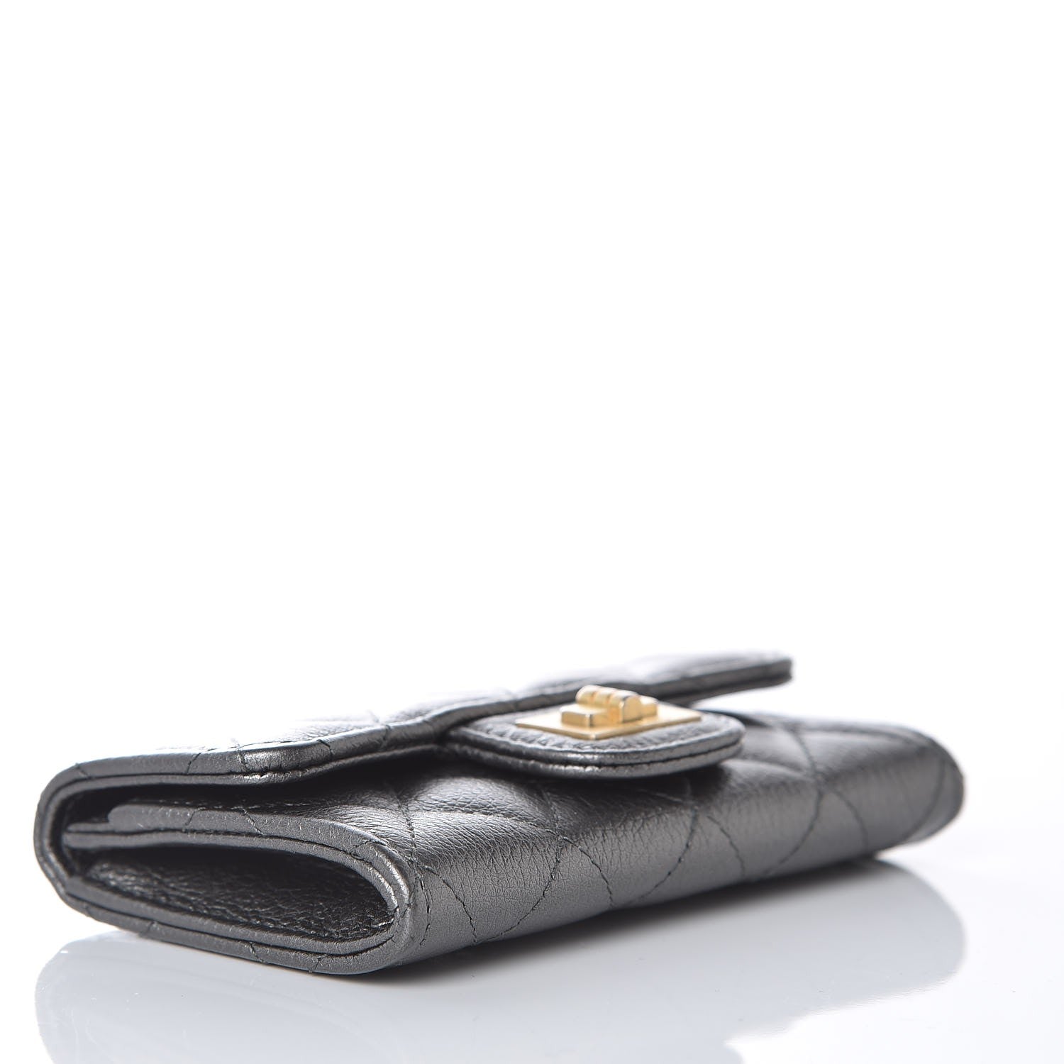 Chanel Metallic Calfskin Quilted Reissue Card Holder Wallet Grey 4 of 10