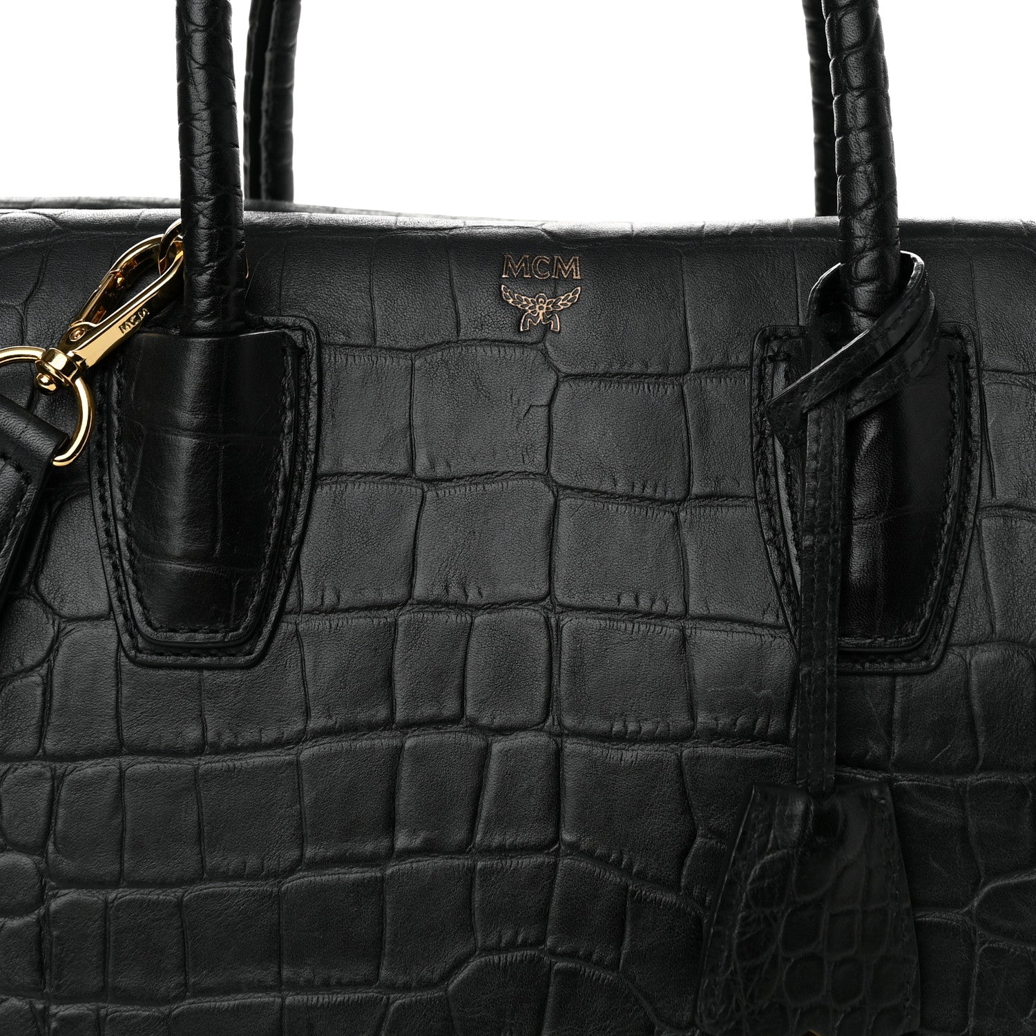 MCM Calfskin Crocodile Embossed Medium Milla Tote Black 7 of 10