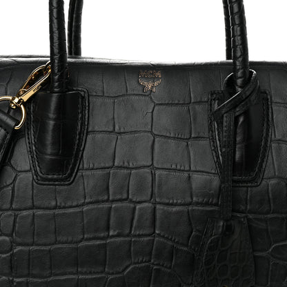 MCM Calfskin Crocodile Embossed Medium Milla Tote Black 7 of 10