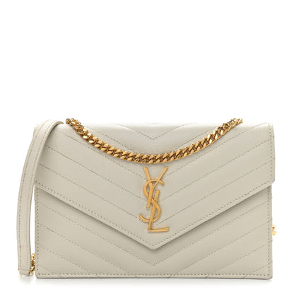 Saint Laurent Grain De Poudre Matelasse Chevron Monogram Envelope Chain Wallet Crema Soft 1 of 11