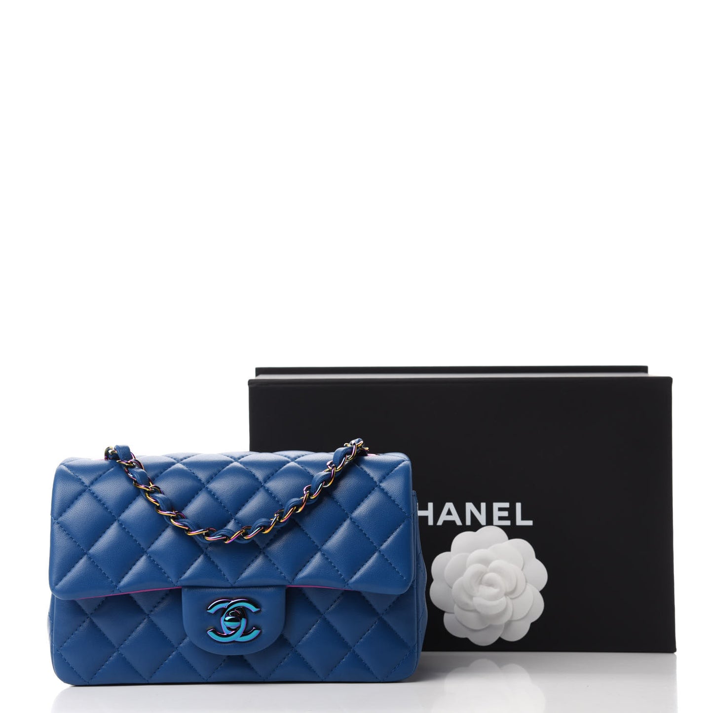 Lambskin Quilted Mini Rectangular Flap Blue Purple