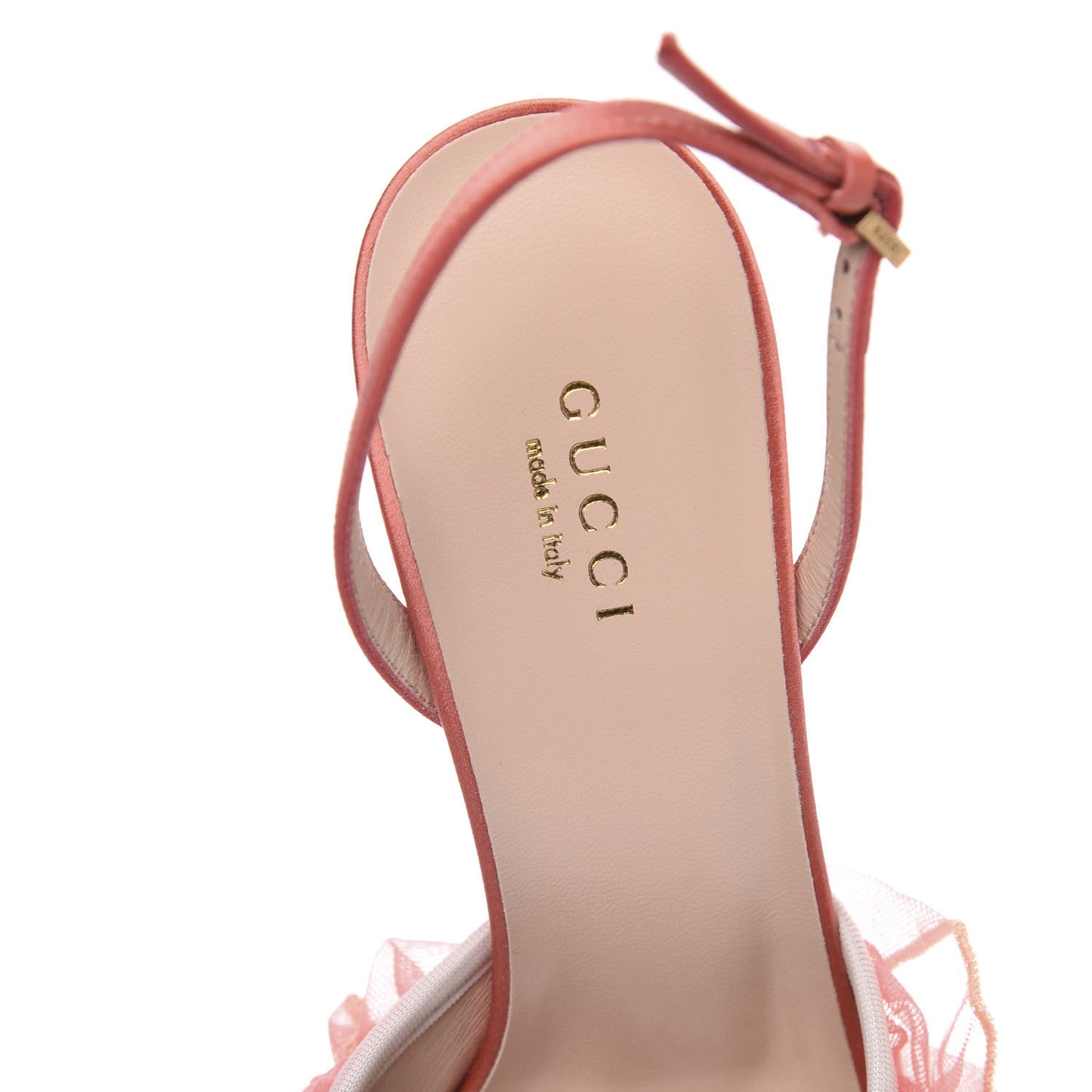 Tulle Ruffle Mid Heel Slingback Sandals 38 Peach White