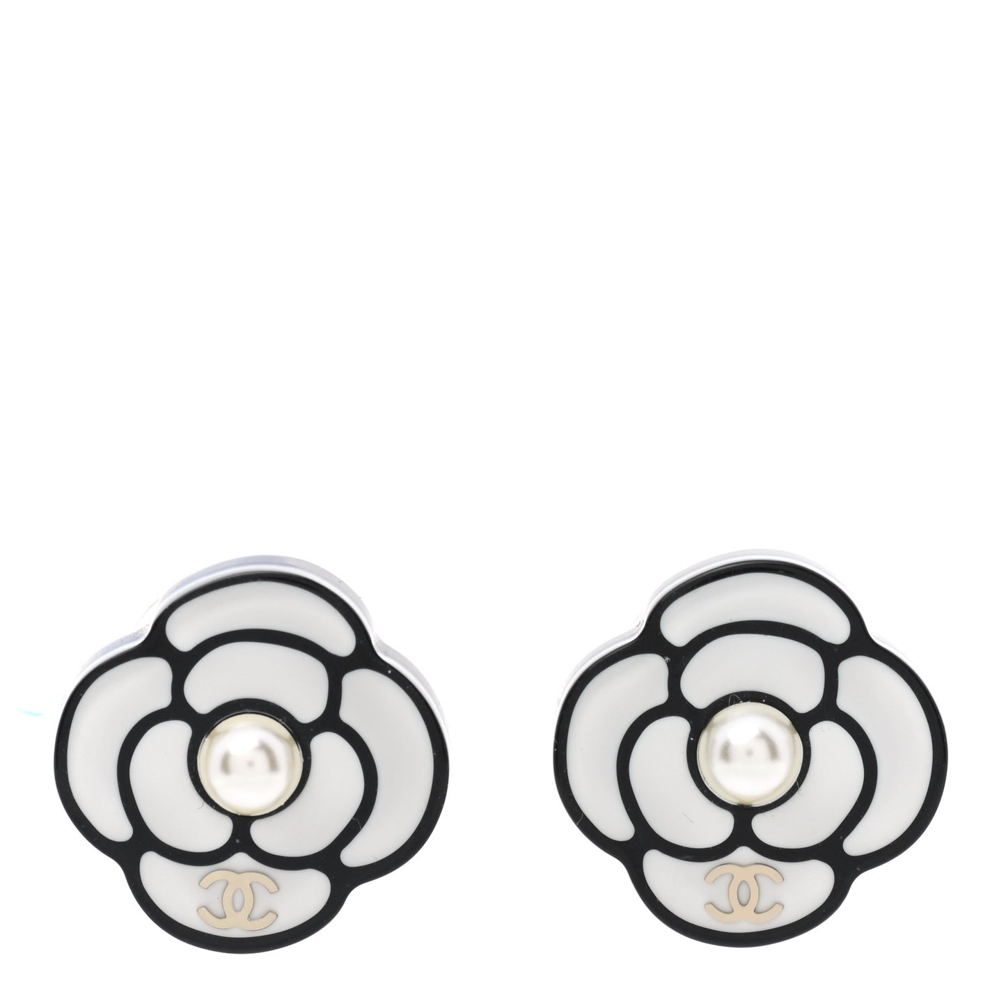Resin Camellia CC Earrings Black