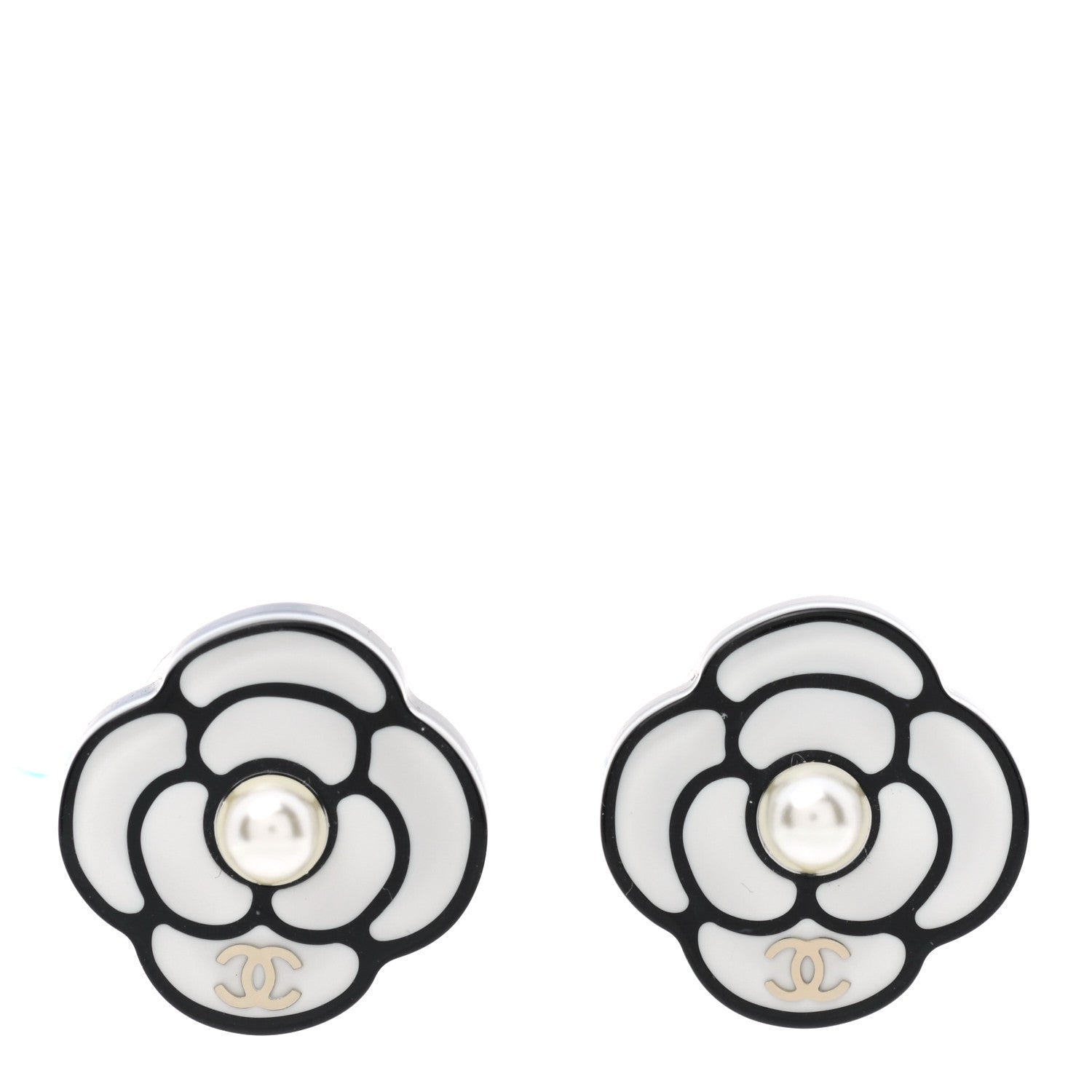 Chanel Resin Camellia CC Earrings Black 1 of 5